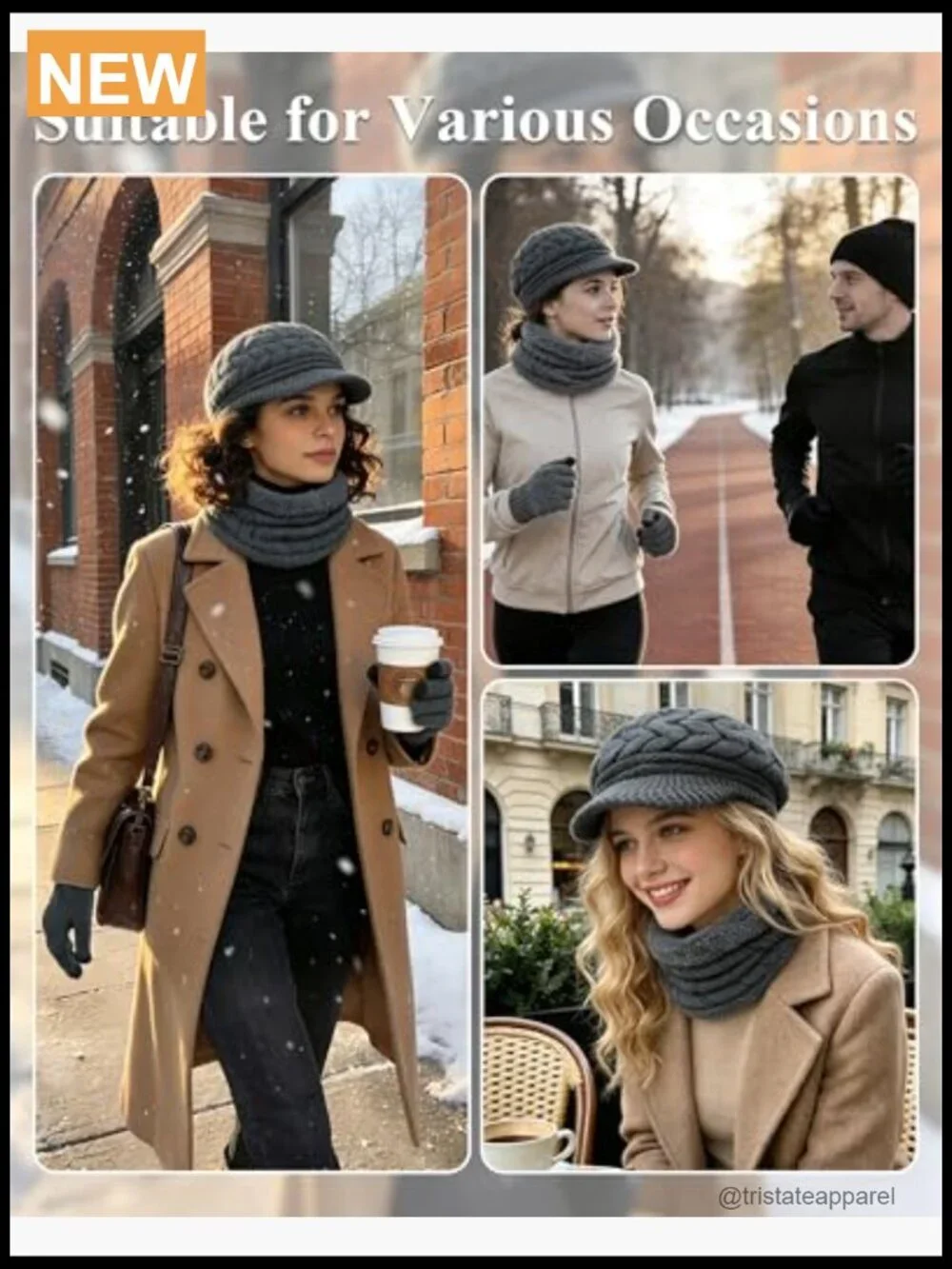 3-Piece Knit Hat Gloves Scarf Set Touch Screen Mittens Winter Beanie Neck Warmer